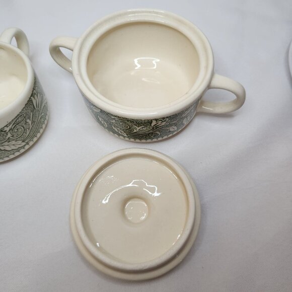 Vintage Scio Avon Sugar Bowl & Creamer Set Floral Green Ivy Design - Picture 5 of 7